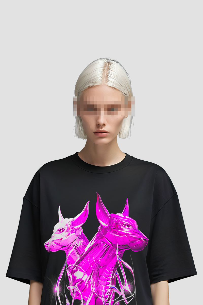 Cyber Dobermann Metal Pink T-Shirt