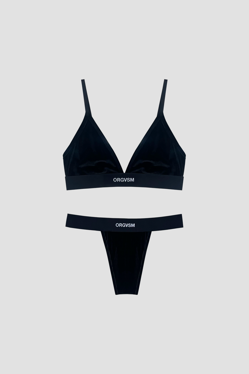 Bra + Slip Black Black Velour