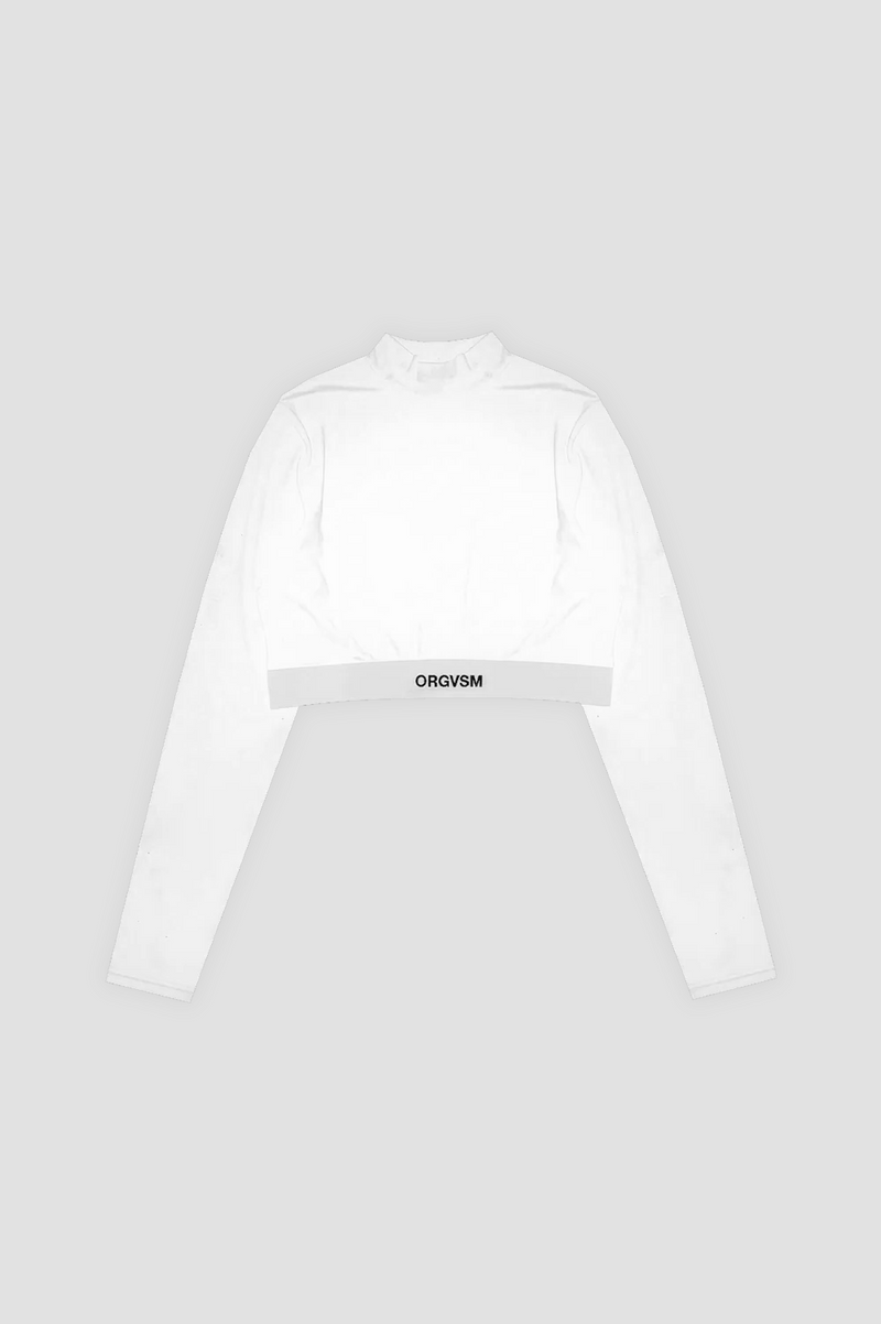 Cropped Long Sleeve White Velour