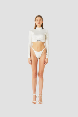 Cropped Long Sleeve White Velour